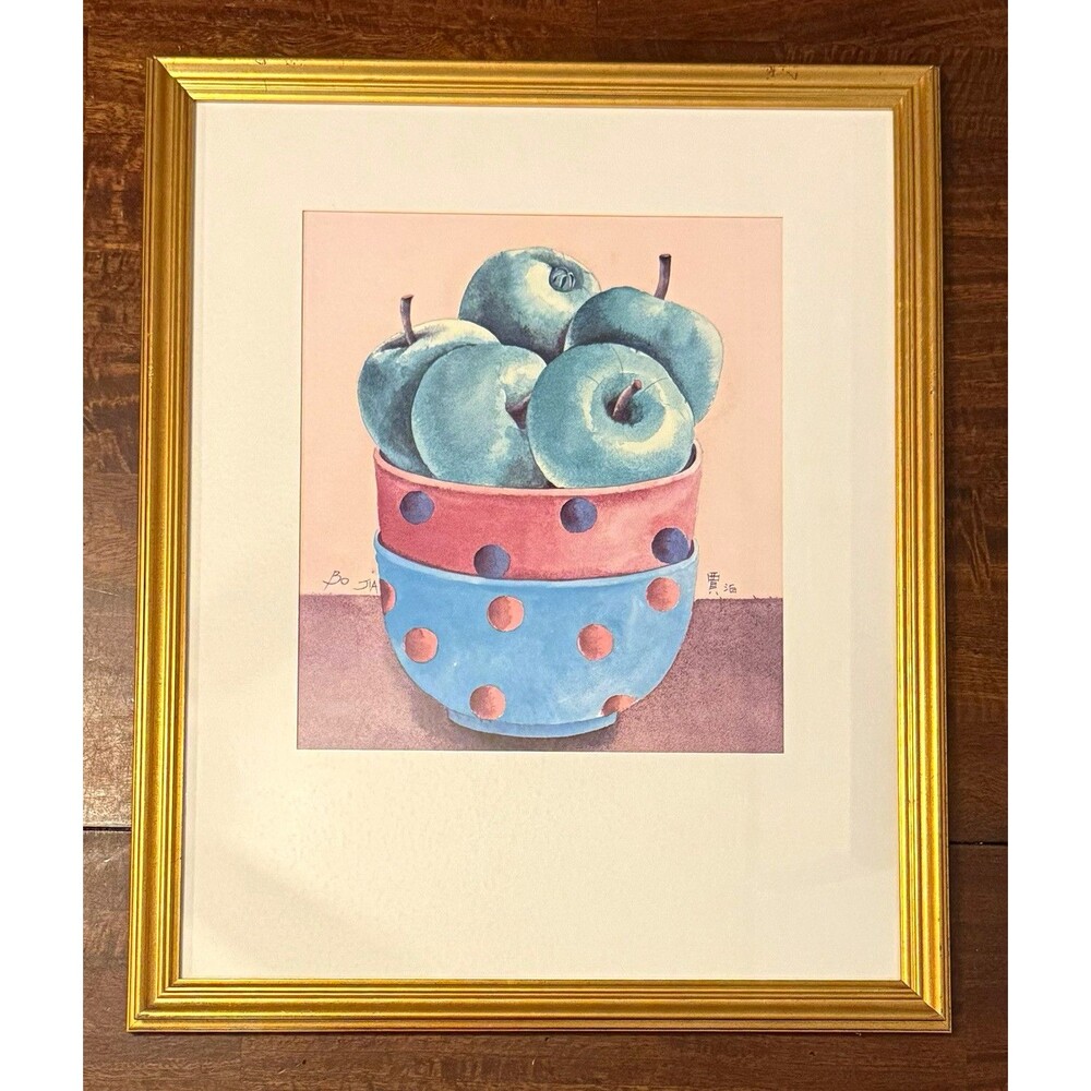 Bo Jia Signed Still Life Fruit Print, Matted & Framed Portrait on Paper